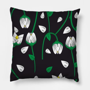 White flowers, leaves Pillow