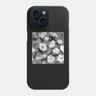 White peonies on a gray linen texture Phone Case