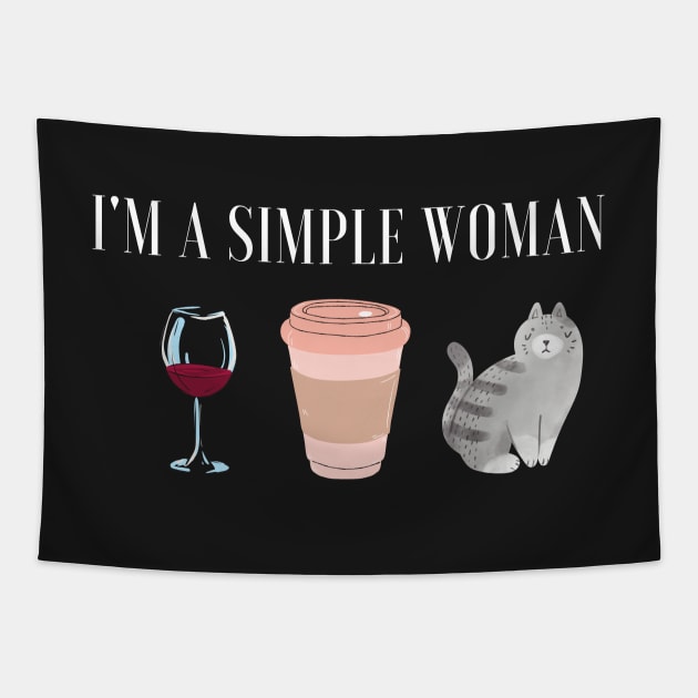 I'm a simple woman - red wine coffee cats Tapestry by hexchen09