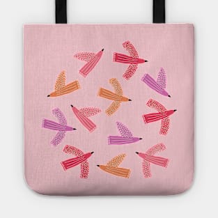 Whimsy flying birds in pink tones Tote