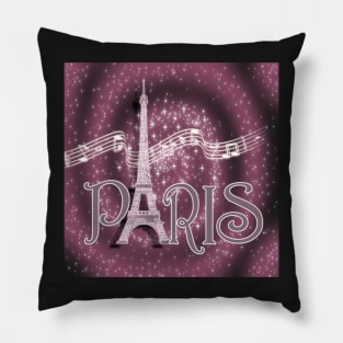 Paris Eiffel Tower Music Notes Graphic Design France Vacation Gift Pillow