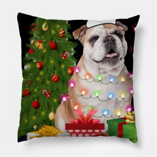 Bulldog Christmas Tree Santa Hat Funny Xmas Gift Dog T-Shirt Pillow