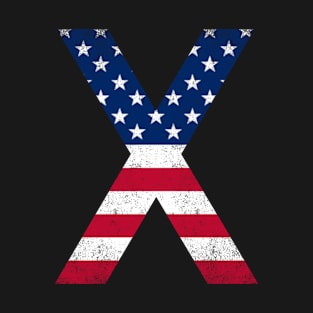 Vintage Letter X Capital Alphabet X American Flag T-Shirt