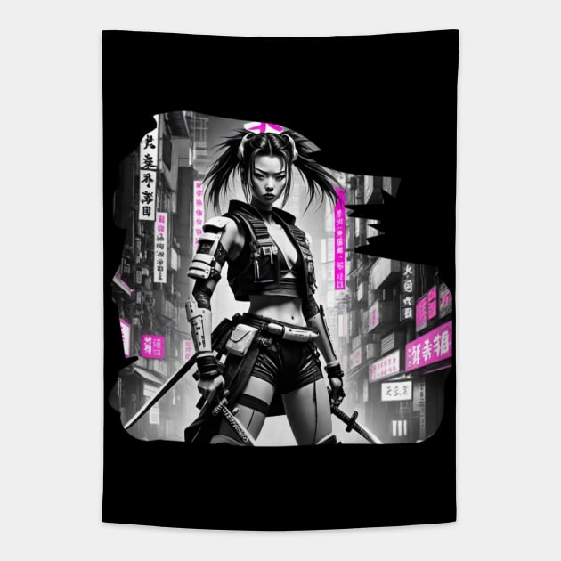 Japanese Style Girl Futuristic Tapestry by pibstudio. 