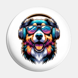 Mountain Cur as Smiling DJ with Headphones and Sunglasses Pin