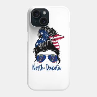 North Dakota girl Messy bun , American Girl , North Dakota Flag Phone Case