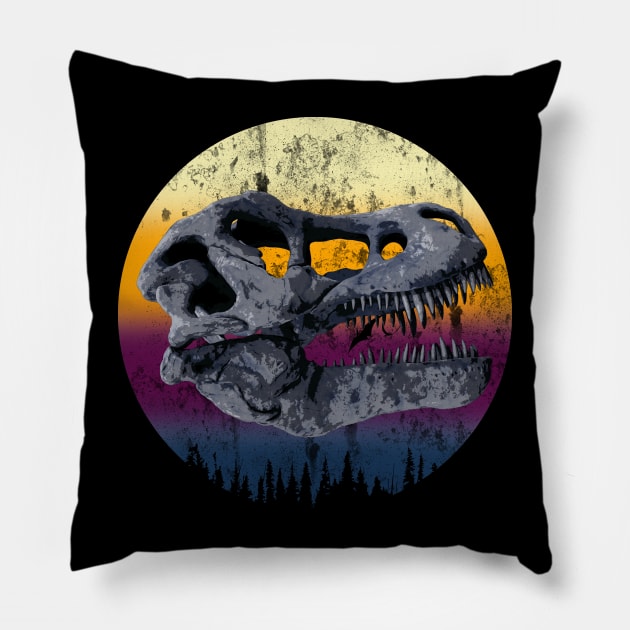 Tyrannosaurus Rex Skull In A Beautiful Sunset Pillow by MerlinArt