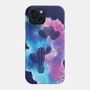 Cactus are my valentine. Heart ballons on watercolor painting Phone Case