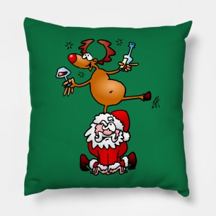 Reindeer is having a drink on Santa Claus Pillow