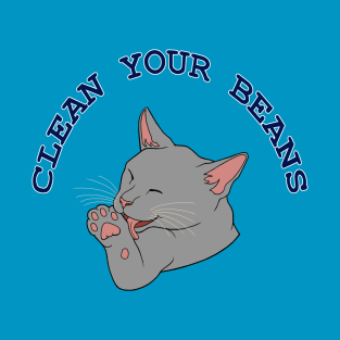 Clean Your Beans Gray Cat Pun T-Shirt