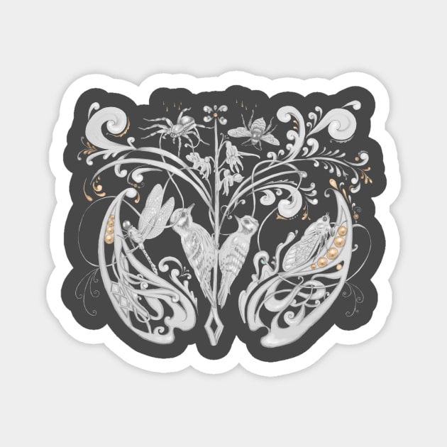 Woodland in grey with rosemaling Magnet by ruthparkart