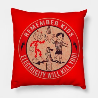 Reddy Kilowatt Electricity will kill you Worn Pillow