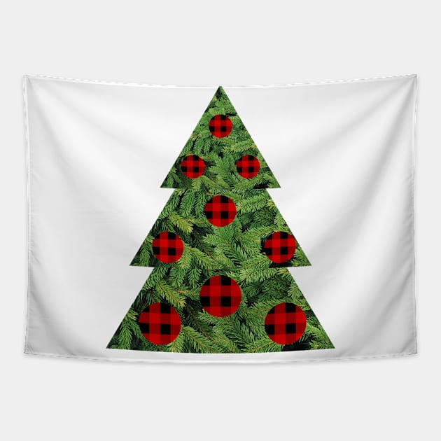 Pine tree with buffalo plaid ornaments Tapestry by EdenLiving