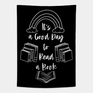 It's a Good Day to Read a Book - White - Happy Reader Tapestry