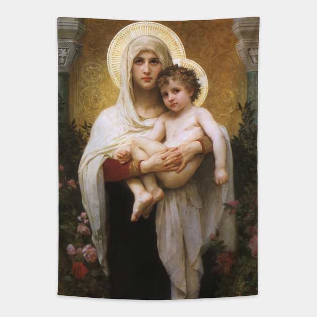 Madonna of the Roses by Bouguereau Tapestry by MasterpieceCafe