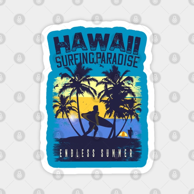 Hawaii surfing paradise endless summer ,Surfing Hawaii  Vacation Palm Trees Tropical Magnet by bakmed