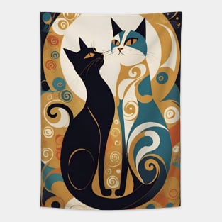 Gustav Klimt's "The Kiss" Inspired Cats: Whimsical Feline Romance Tapestry