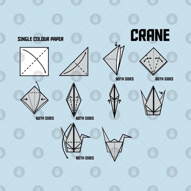 Origami Crane Instructional on Blue by Print Stop Studio