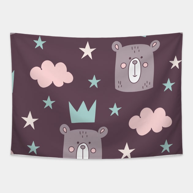 Cartoon Bear Head Pattern Art Tapestry by MariaStore