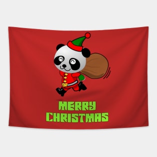 Merry Christmas with cute panda Santa Tapestry