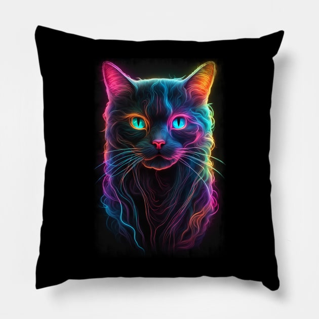 Neon Cat 12 Pillow by KawaiiDread