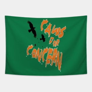 Halloween Ravens Caws For Concern Fun Pun Orange Quote 2 Tapestry