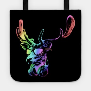 Deer Neon DJ Cool and Funny Music Animal With Sunglasses And Headphones. Tote