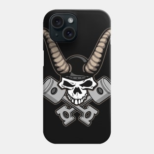 Skull with horns and crossed pistons illustration Phone Case