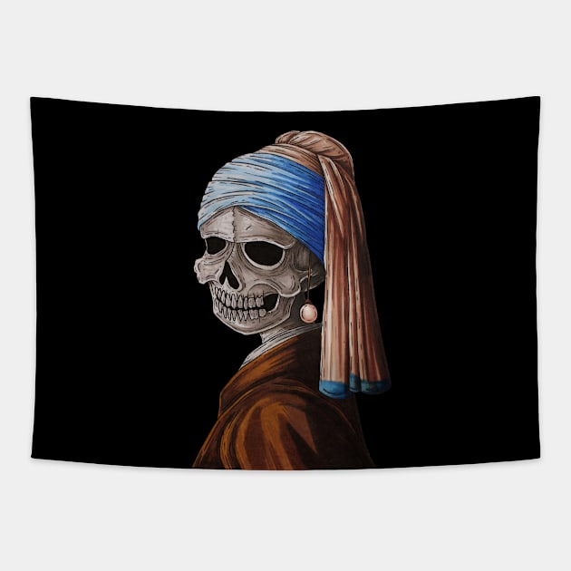 Skull with the pearl earring Tapestry by Dracuria