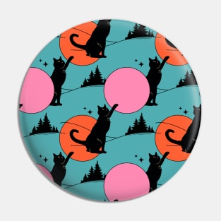 Cool Sun Black Cat Pattern in blue Pin