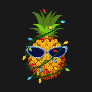 Pineapple Christmas Tree Lights Xmas Boys Men Sunglasses T-Shirt