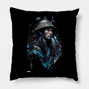 Samurai in Casual Costume with Bushido Calligraphy in Ink Painting Style Pillow