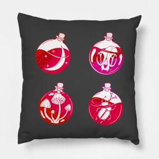 4 magical potions, witchy vibes, red and pink cute gift Pillow