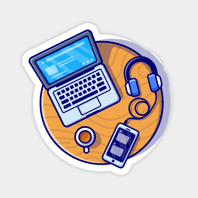 Laptop, Smartphone And Headphone Cartoon Magnet by Catalyst Labs