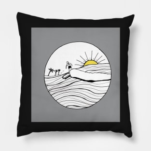 Female Surfer Riding the Wave with ultimate gray and illuminating colors Pillow