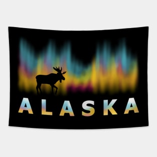 Alaska Reindeer With Polar Lights And Moose Tapestry