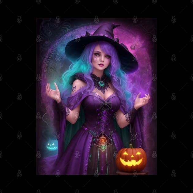 Halloween Spooky Neon Black Magic Witch by TrendyTees