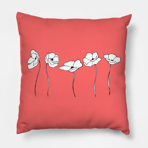 Poppies flowers ullustration Pillow by Hurioremio