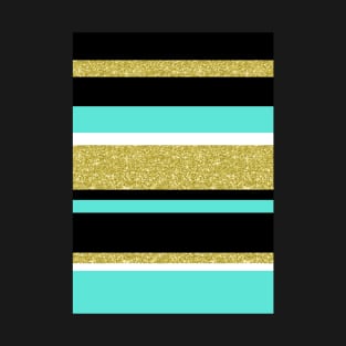 Gold turquoise black  stripes pattern T-Shirt