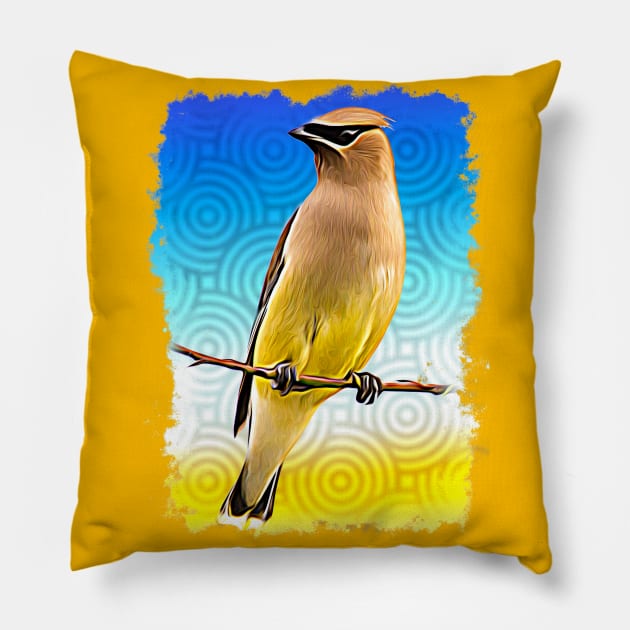 Colorful Cedar Waxwing Pillow by Ripples of Time