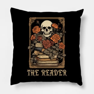 The Reader Tarot Card Skeleton Librarian Banned Books Pillow