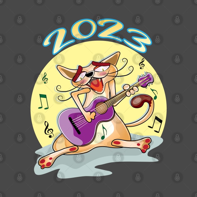 Happy New Year 2023 Cat Playing Guitar by ArticArtac