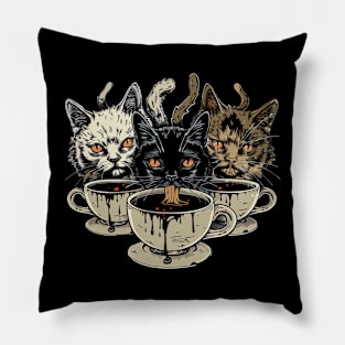 Witchy Evil Cat Familiars Drinking Coffee Pillow