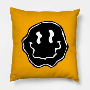 Trippy Smiley face black Pillow
