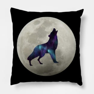 Cosmic Galaxy Wolf Howling Full Moon Space Wolf Gift Pillow