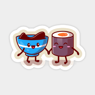 Cute Sushi And Shoyu Sauce Couple Cartoon Magnet