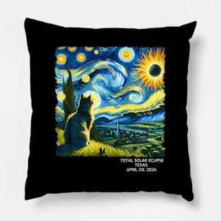 Total Solar Eclipse April 08 2024 Texas Starry Night Cat Pillow