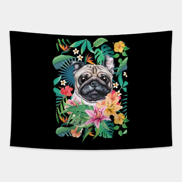 Tropical Pug 9 Tapestry by LulululuPainting