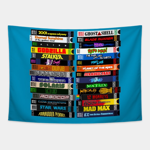 Science Fiction / Sci Fi VHS Movie Stack Tapestry by darklordpug