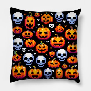 PATRON CALABAZAS Y CALAVERAS PIXELADAS 1 Pillow